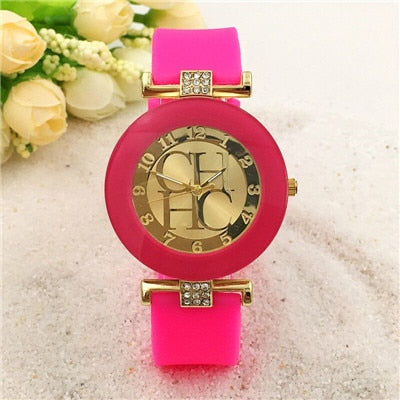 Geneva Casual Quartz Watch Women Crystal Silicone
