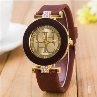 Geneva Casual Quartz Watch Women Crystal Silicone