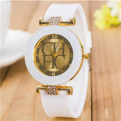 Geneva Casual Quartz Watch Women Crystal Silicone