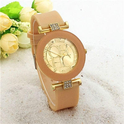 Geneva Casual Quartz Watch Women Crystal Silicone