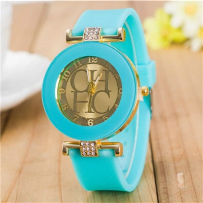 Geneva Casual Quartz Watch Women Crystal Silicone