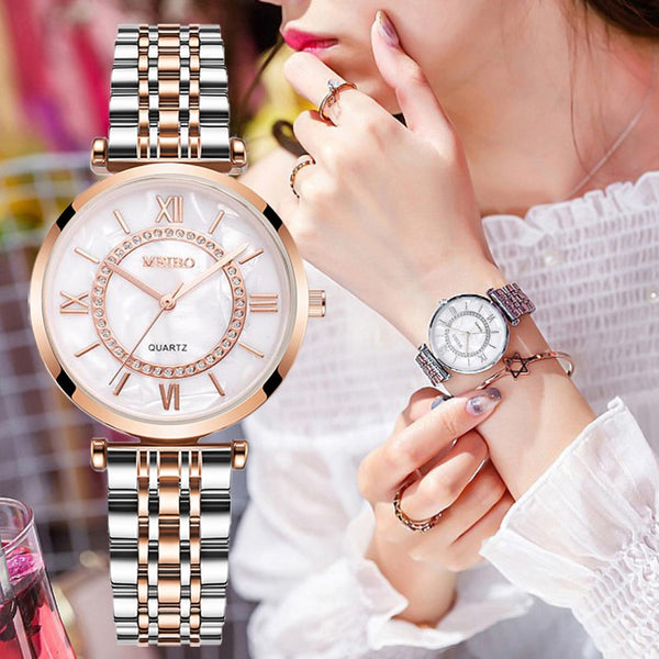 Wristwatches Stainless Steel Silver Mesh Strap Female Quartz Watch