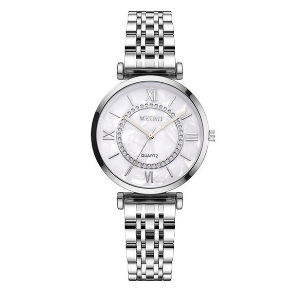 Wristwatches Stainless Steel Silver Mesh Strap Female Quartz Watch